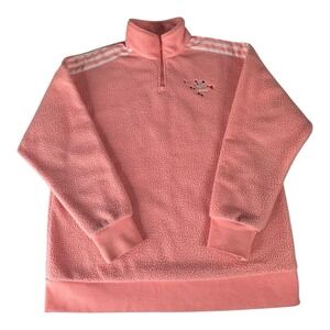 Adidas Sweater  Women Small Pink Sherpa 1/4 Zip‎ Embroidered Logo Fleece